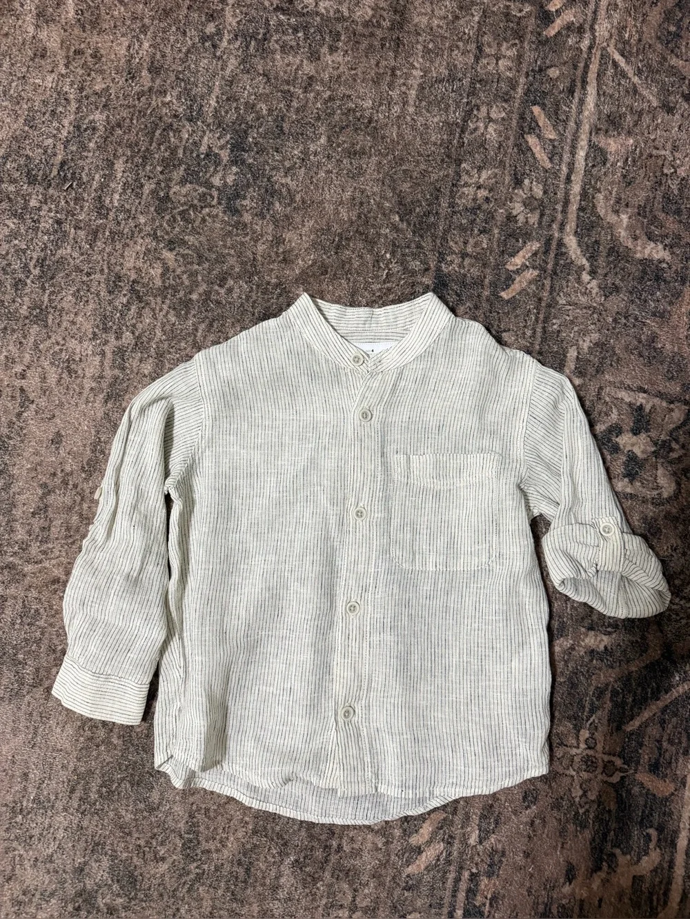 Zara Cream Pinstripe Band-Collar Button-Down Shirt